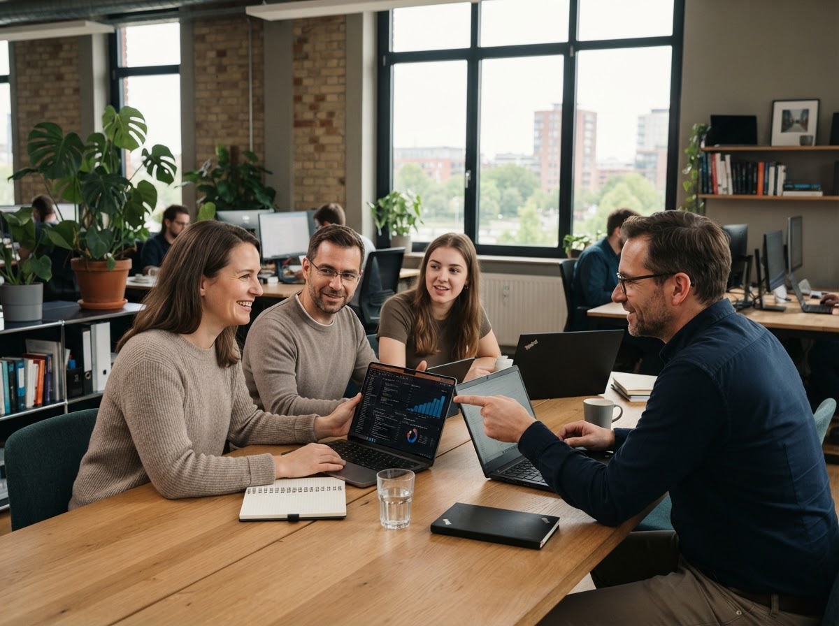 Arbionis team reviewing data-driven investment analysis on screen